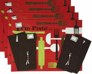 Great Finds Placemats Napkins Simply Southern Set4 What I'm Fixin Red Fork Spoon